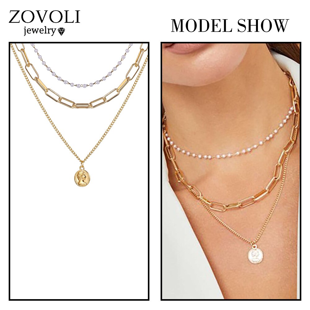 ZOVOLI Kpop Perle Perlen Halsband Halskette Doppel Layered Gold Ketten Perle Anhänger Halsketten Für Frauen Trendy Schmuck: ZLNA1467