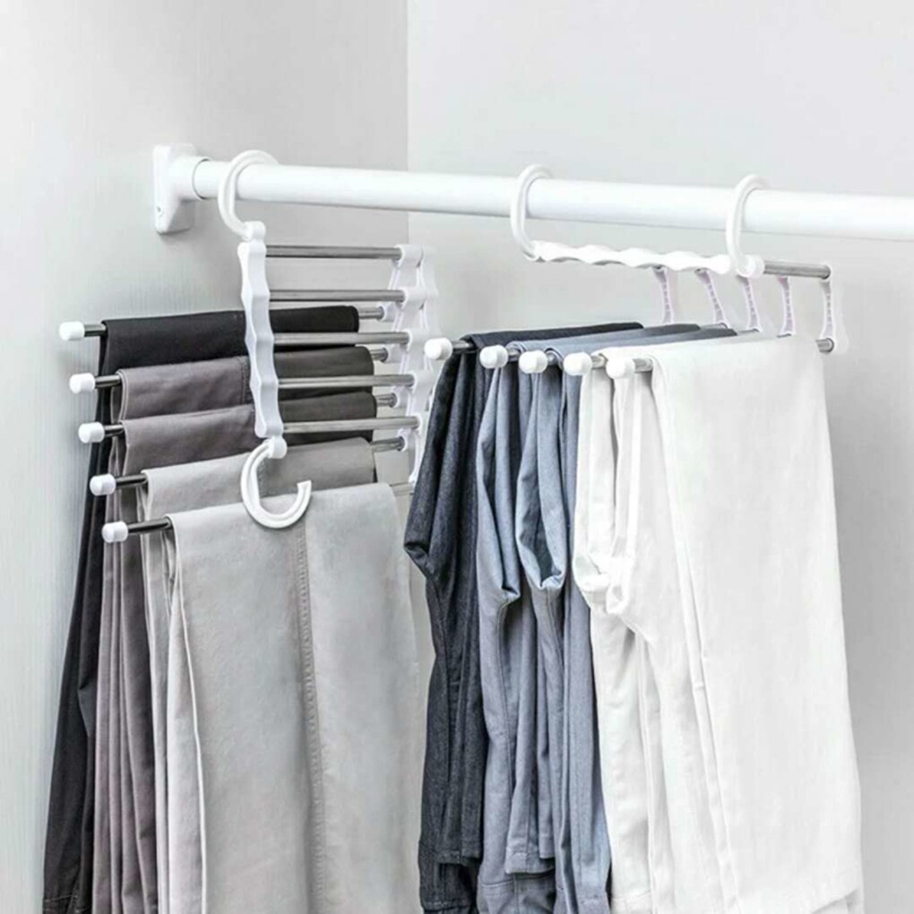 Portable Clothes Hanger Multifunctional Pants Rack Stainless Steel Trousers Holder Clothes Organizer Storage Rod