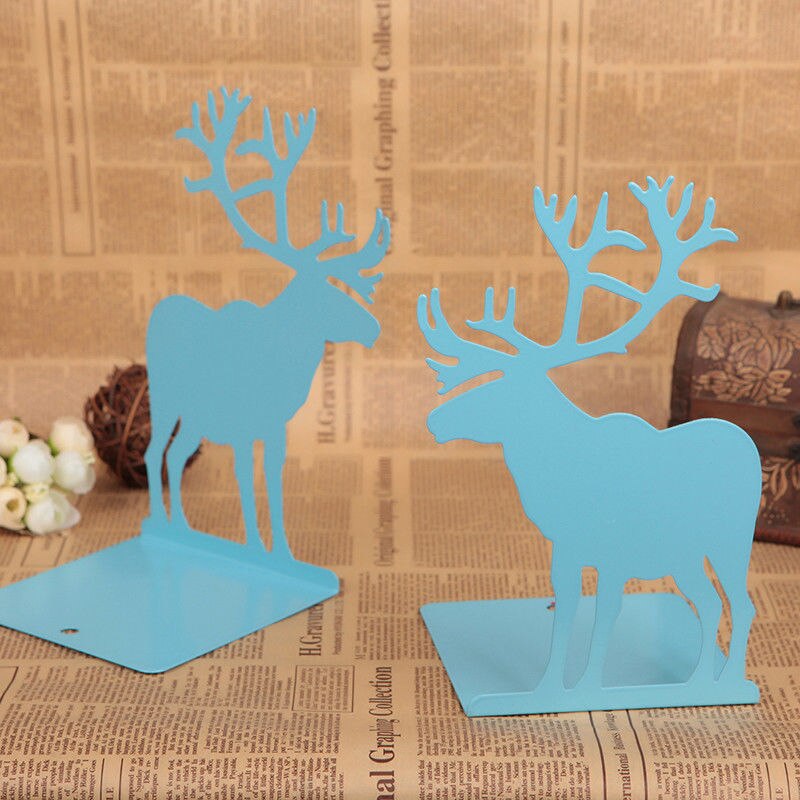 2 Pcs/Set Cute Giraffe and Elephant Book Stand Cartoon Metal Bookend Reading Book Holder Shelf: J