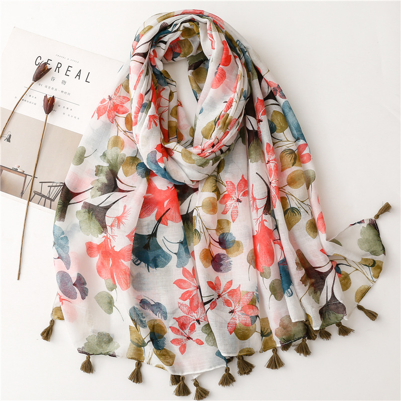 Bufanda de viscosa con borlas florales para mujer, chales y chales, Hijab, banda para el cabello femenina, pañuelo musulmán de lujo, pañuelos Echarpe de 180x90Cm: Negro