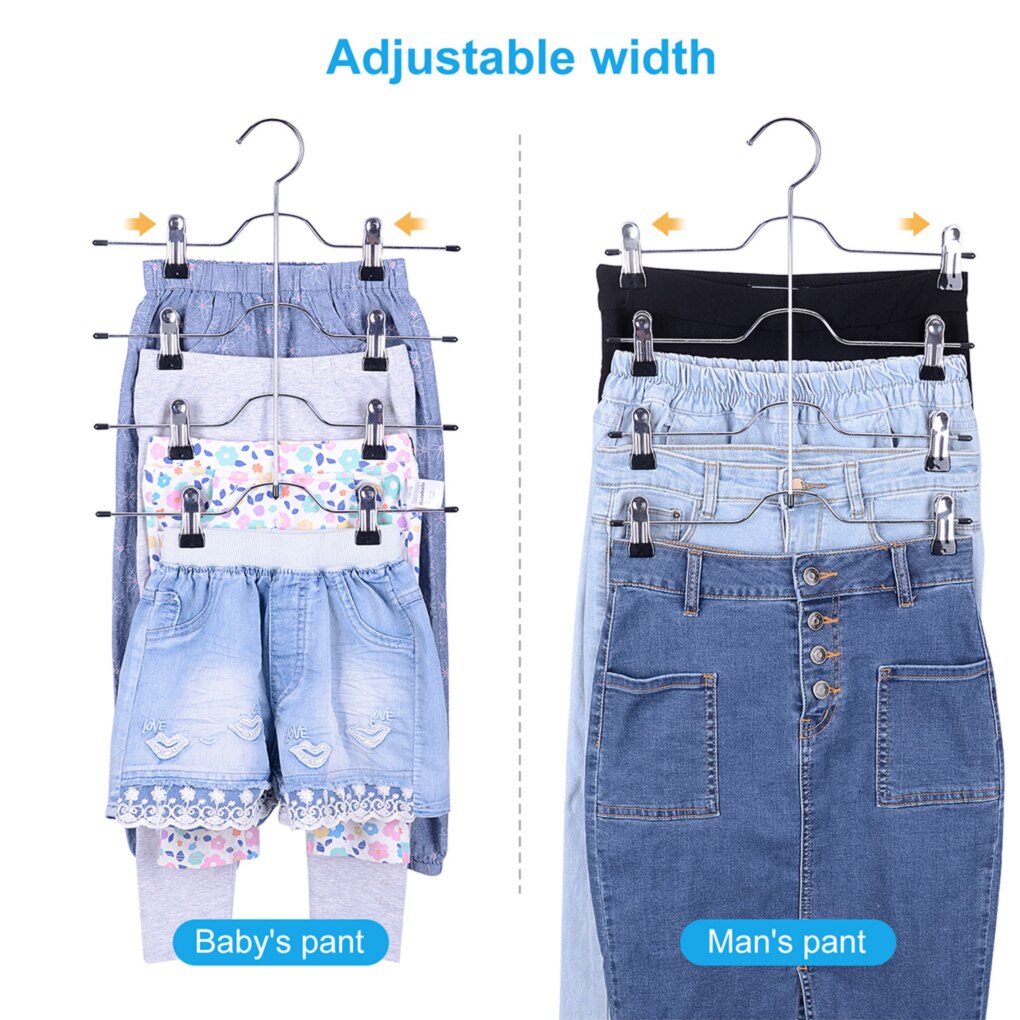 Multi-Functional Skirt Hanger 4 Tier Pants Holder Clip Steel Adjustable Space Saving Trousers Hanging Rack Clothes Storage Rack