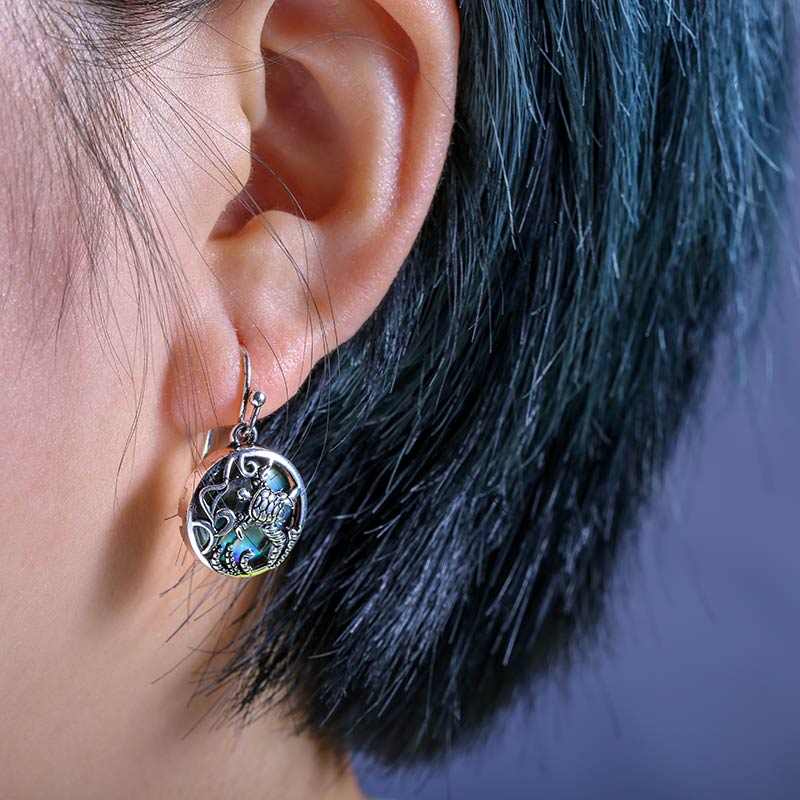 Huitan Cute Turtle Earrings Old Vintage Round Shaped Pendant Earrings Traditional Ethnic Accessories For Women