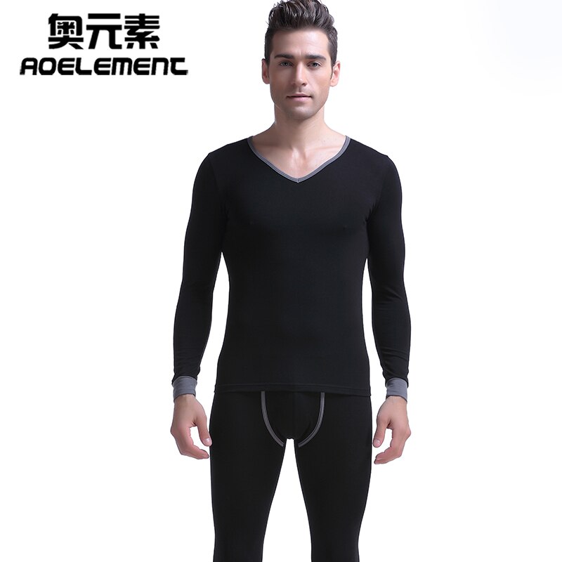 Heren thermisch ondergoed set foundation dunne sectie strak katoen lage kraag grote v-kraag overhemd lange onderbroek heren thermisch heren onderbroek: Zwart / Xxxl