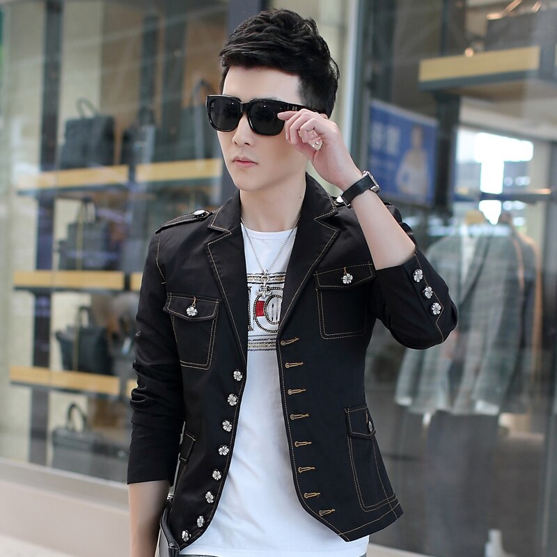 spring and autumn hair stylist suits Korean casual Slim jacket denim jacket young men short suit