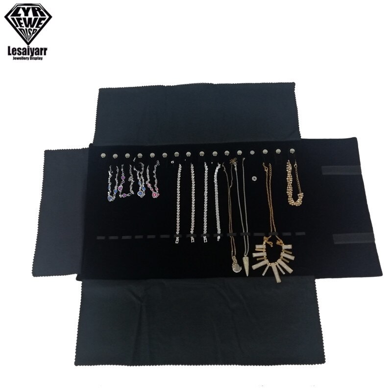 Jewelry Roll Bag Organizer - 55x29x1cm - Velvet - Foldable Travel Necklace Display Case