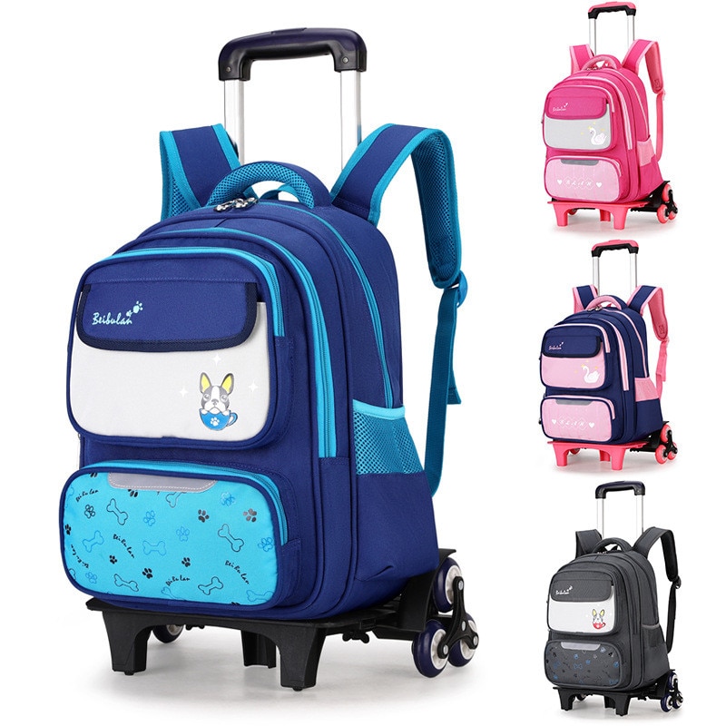Afneembare Kinderen Trolley Rugzak Jongens Wielen Schooltas Casual reisbagage Waterdichte Klim de trap trolley rugzak