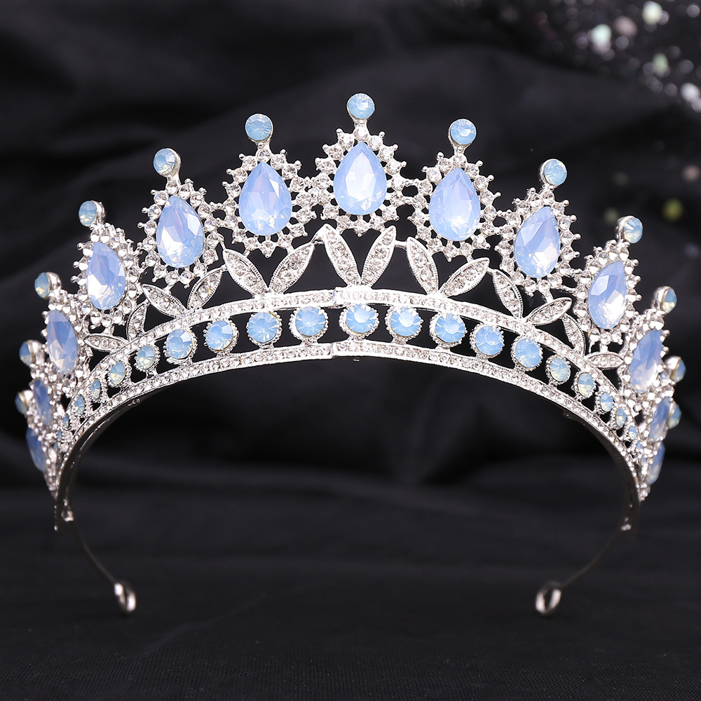 Zilveren Kleur Blauw Opaal Bruiloft Kroon Prinses Hoofdtooi Kristal Bruids Tiara 'S Strass Diadeem Bruiloft Haar Sieraden Accessoires: Antique Silver Plated