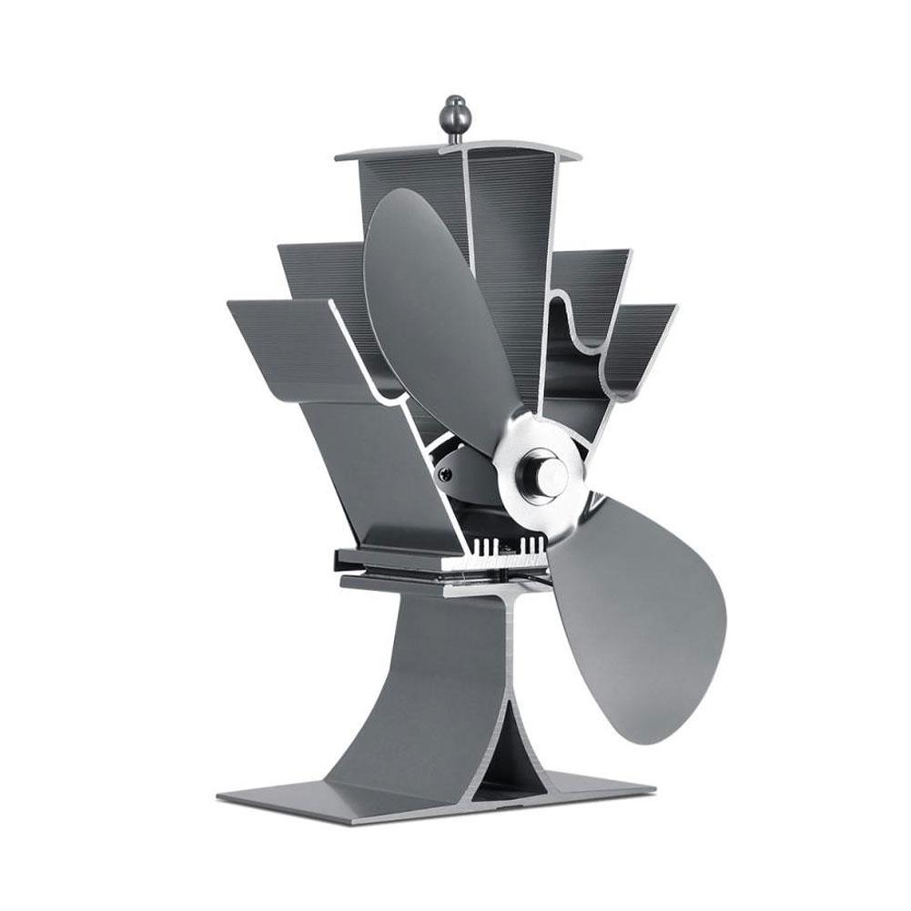 Safe Efficient Stove Fan 2 Blades Heat Powered Fireplace Fan Eco Friendly Quiet Home Efficient Heat Distribution: Silver