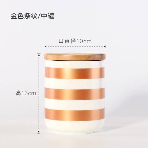 Europæisk keramisk stribet lufttæt krukke enkel geometrisk sort med låg hjem opbevaring kaffe snack te krukke store køkkenforsyninger: E-medium