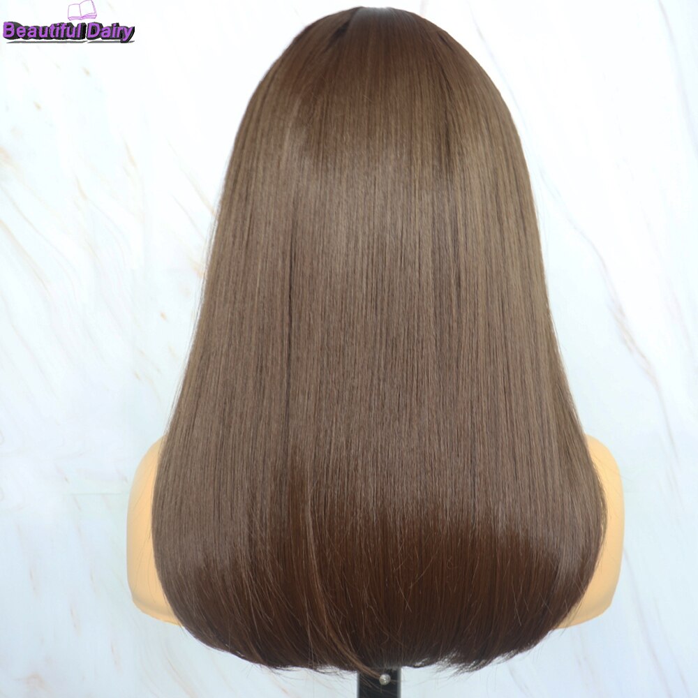 Diário bonito 16 polegada reta perucas de cabelo sintético para cabelo futura perucas de cabelo sintético resistente ao calor com franja
