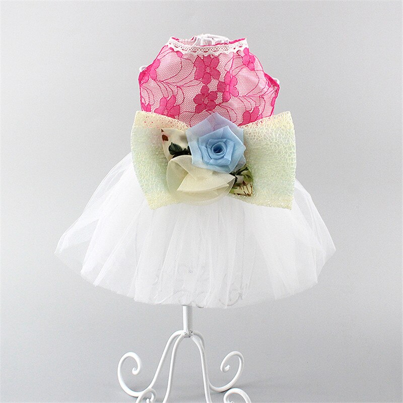 Doux chien robe de mariée jupe été robes pour animaux de compagnie pour petits chiens chiot chat vêtements Chihuahua Shih Tzu vêtements ubranka dla psa: Rose / XL