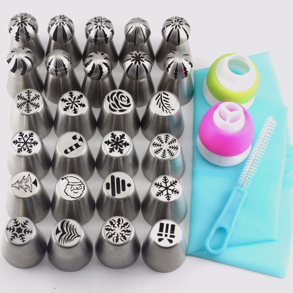 Mujiang 30 Stks Rvs Russische Bol Icing Piping Nozzles Kerst Stijl Pastry Tips Cake Decorating Tip Sets
