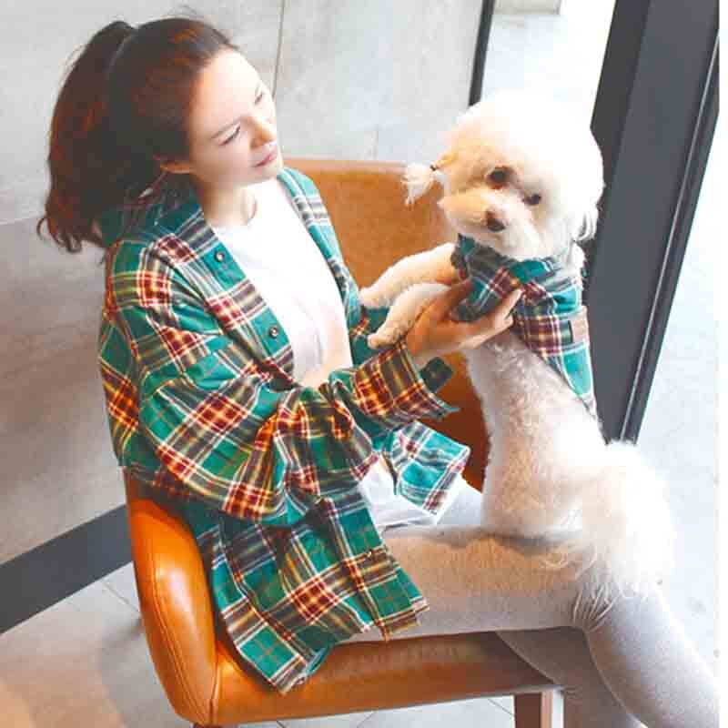 Ropa para padres e hijos, ropa para perros y gatos, ropa fina de verano para padres e hijos, camisa a cuadros, ropa para perros pequeños con bulldog Francés