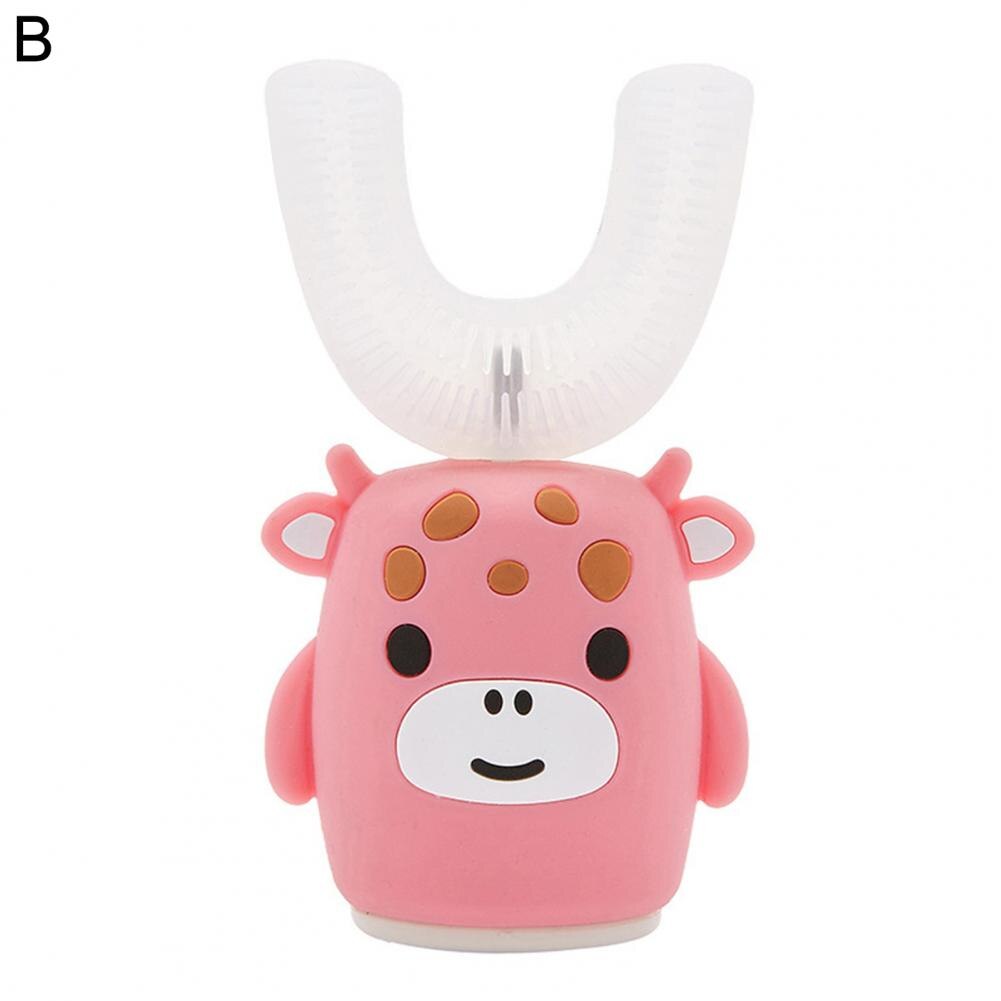 U-Shaped Toothbrush For Children/Teeth Toothbrush Cartoon Shape Waterproof Food Grade Material Kids Cute Electric Toothbrush: Pink B Calf