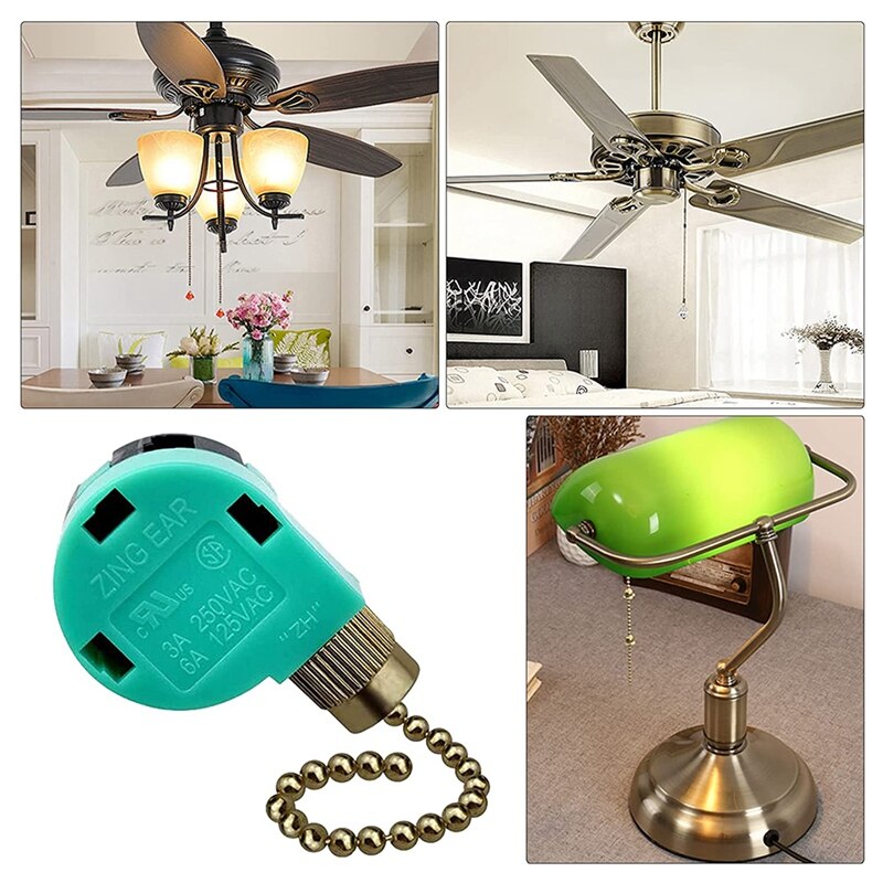 3 Pack Ceiling Fan Switch 3 Speed 4 Wire Zing Ear ZE-268S6 Fan Pull Chain Switch Replacement Speed Control Switch
