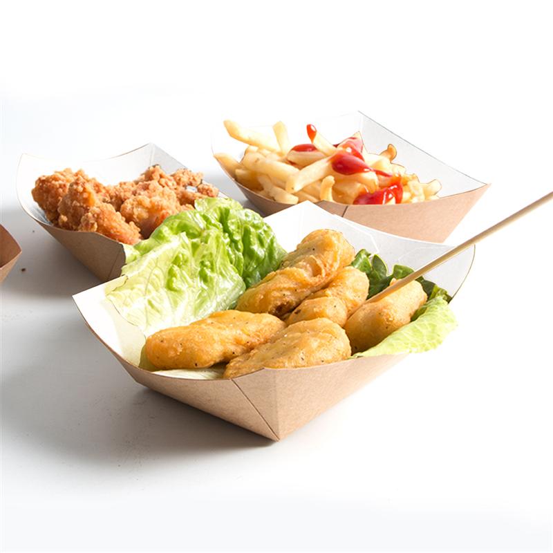 Bandeja de papel desechable para servir comida, caja de papel Kraft para llevar comida, caja con forma de bote para abrir aperitivos, bandeja de almacenamiento para patatas fritas y pollo, 100 Uds.