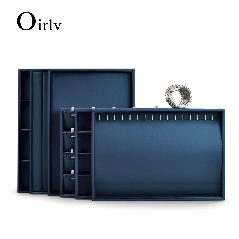 OIRLV – plateau à bijoux en cuir, 12/24 grilles, présentoir bleu pour bague, collier, Bracelet, emballage, organisateur de bijoux