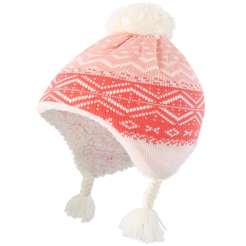Connectyle småbørn spædbarn baby piger sherpa foret strik børn jacquard varm hue med øreklap vinterhue