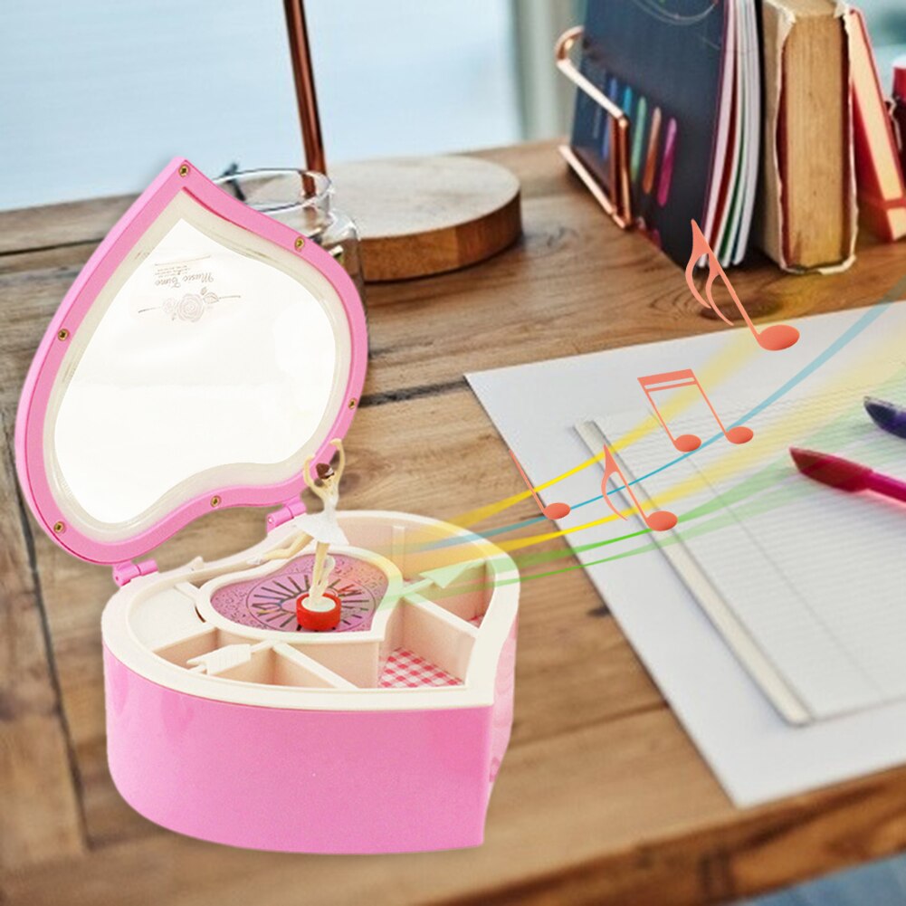 Caja de música con manivela en forma de corazón romántico, cajas musicales de plástico de bailarina de Metal, adornos para decoración del hogar, de cumpleaños