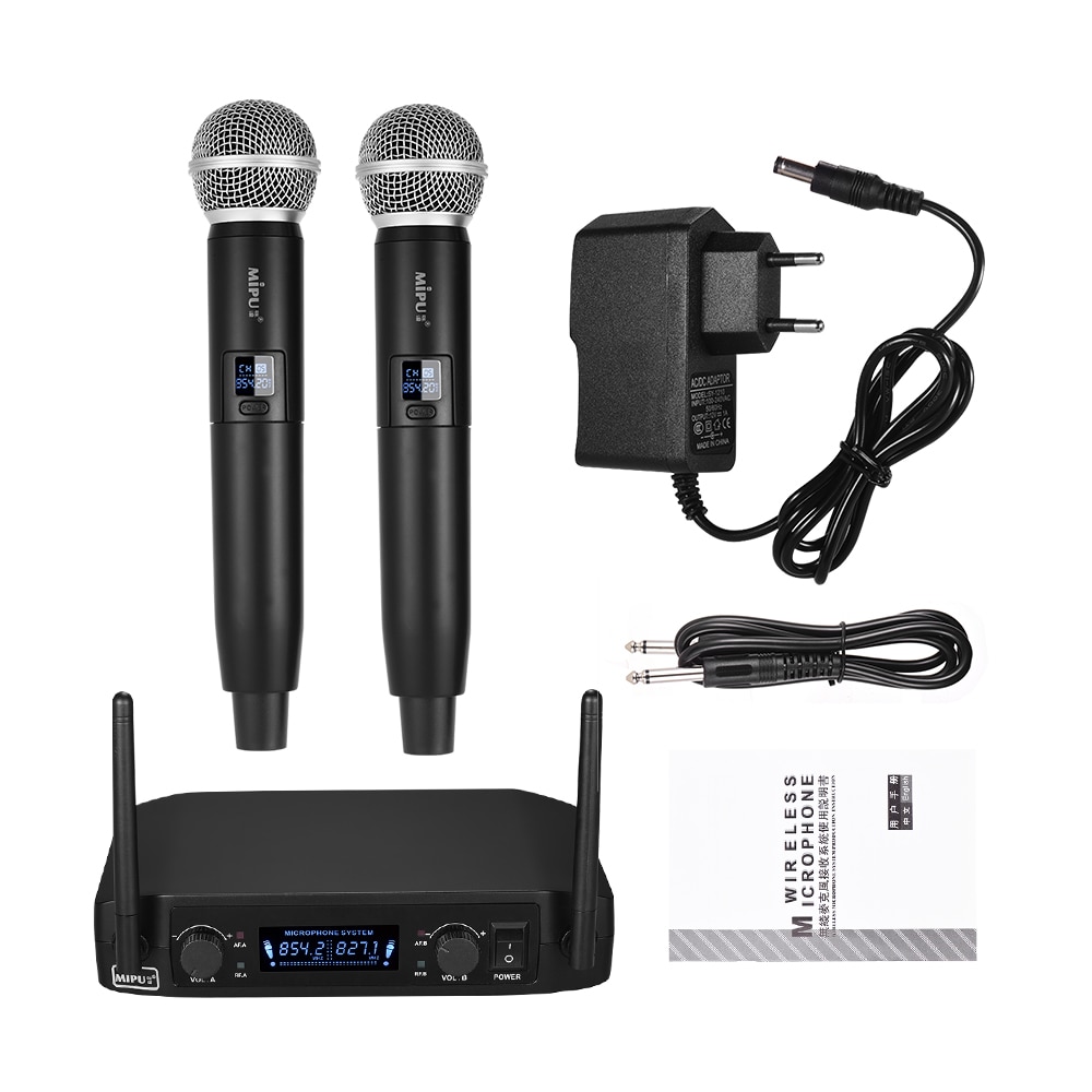 VHF Wireless 10 Channels Digital Microphone System with Two Handheld Cordless Mics and One Receiver Accessories