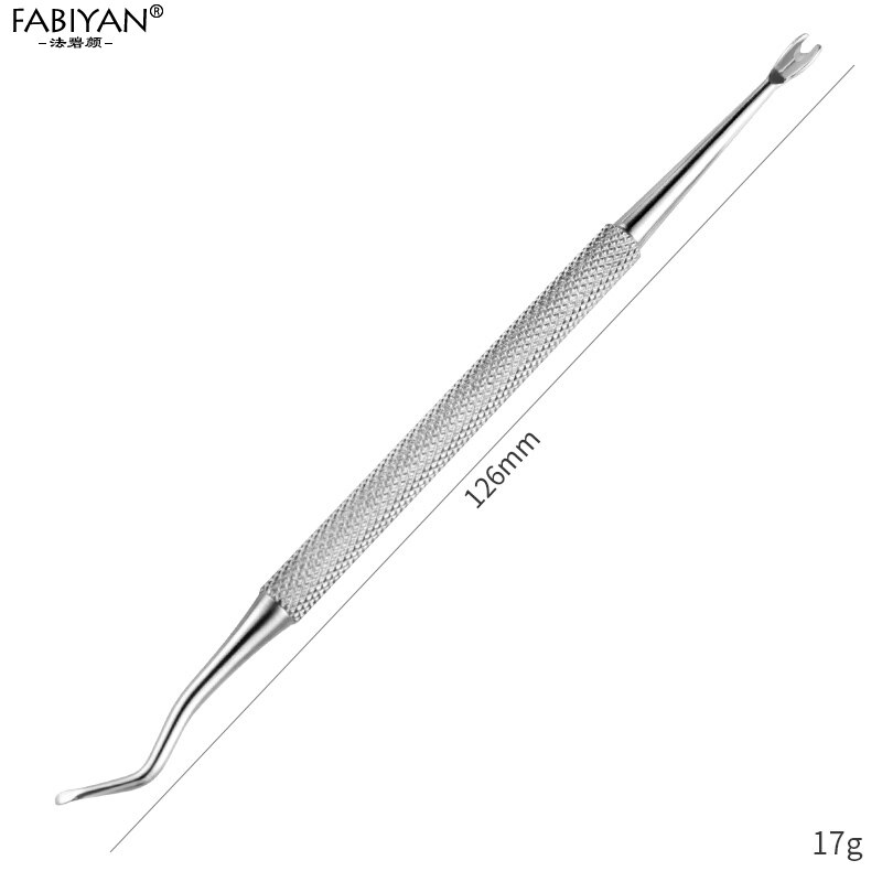 Ustensile de pédicure pour le soin des pieds, accessoire à double embout pour le nettoyage des ongles incarnés, avec crochet décapant et poussoir de cuticule, manche avec cannelure en acier inoxydable,: 03