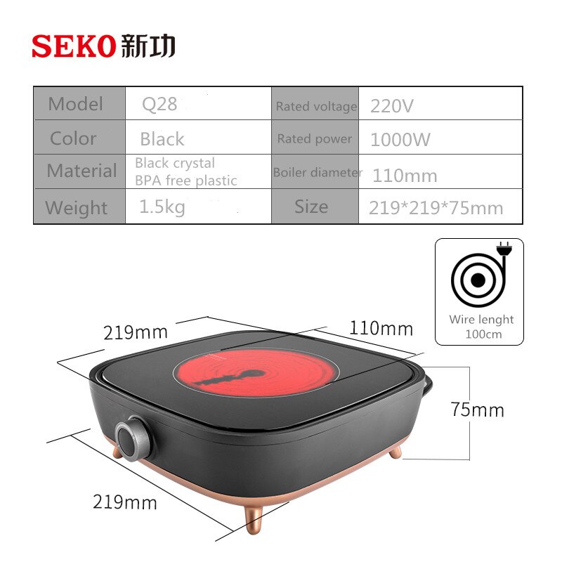 SEKO Placa de infrarrojos Q28 mini cocina eléctrica olla para vitrocerámica