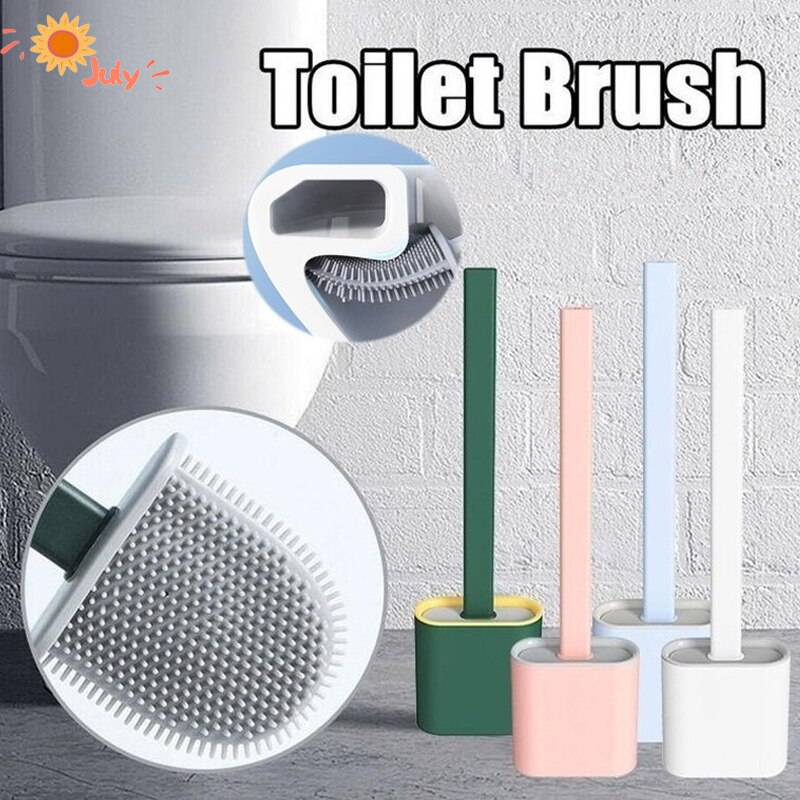 Wc rengjøring silikon flex toalettbørste med holder bad veggmontert gummihode silikon toalettbørste flat wc rensebørste