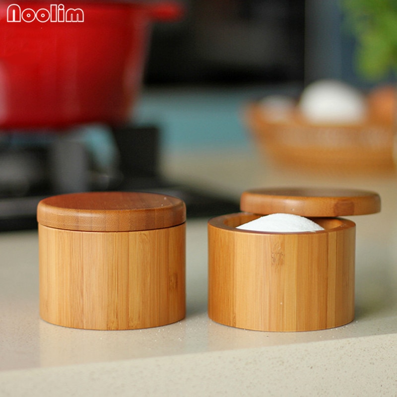 Salt Storage Box Bamboo Kitchen Supplies Seasoning Sauce Salt Storage Container with Lid Kitchen Storage Jars For Food