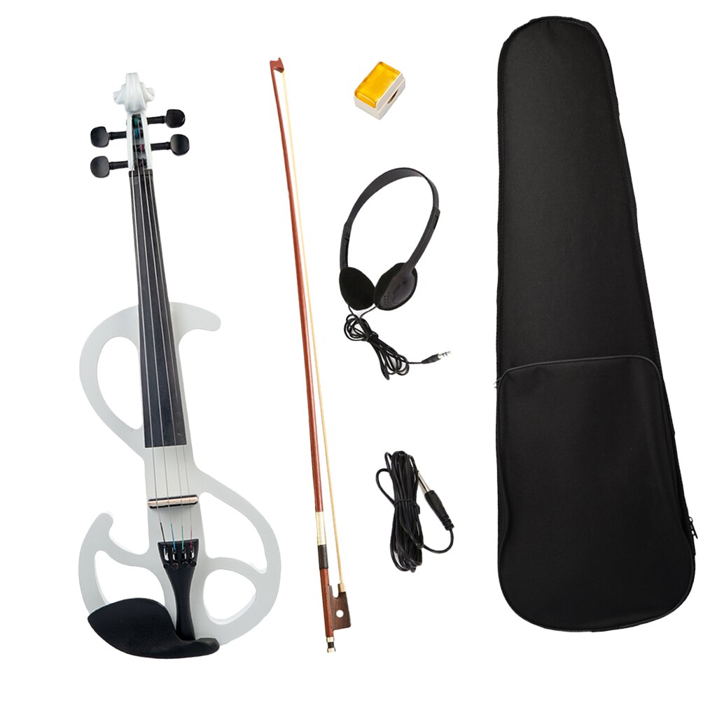 4/4 Full Size Electric/Silent Violin Set Bowed Stringed Instrument (White)