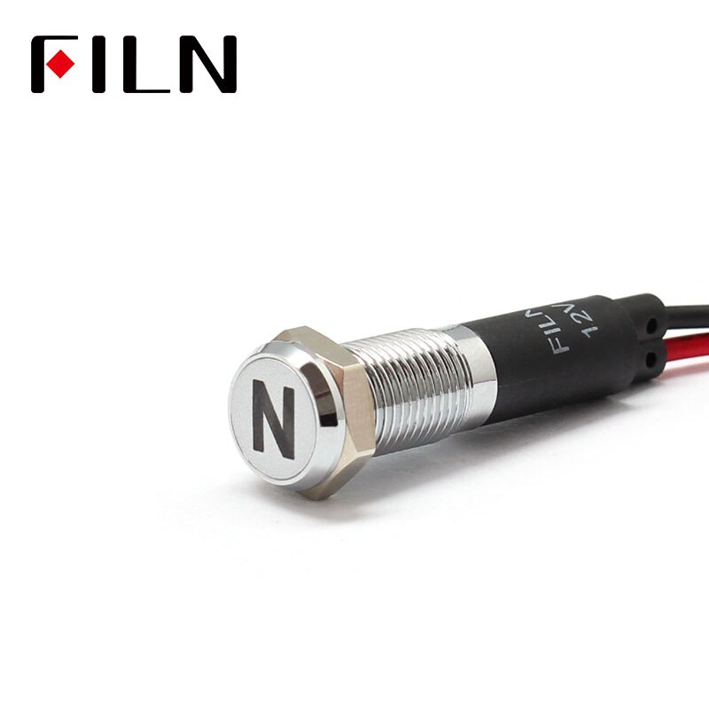 Filn 8mm bil instrumentbräda neutral mark symbol led röd gul vit blå grön 12v led indikatorlampa med 20cm kabel