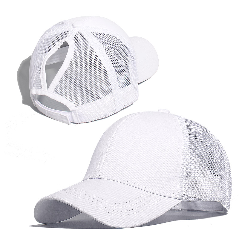 Ponytail Solid Color Mesh Baseball Cap For Women Men Plain Summer Sun Hat Unisex Adjustable Outdoor Hip-Hop Washed Caps: I