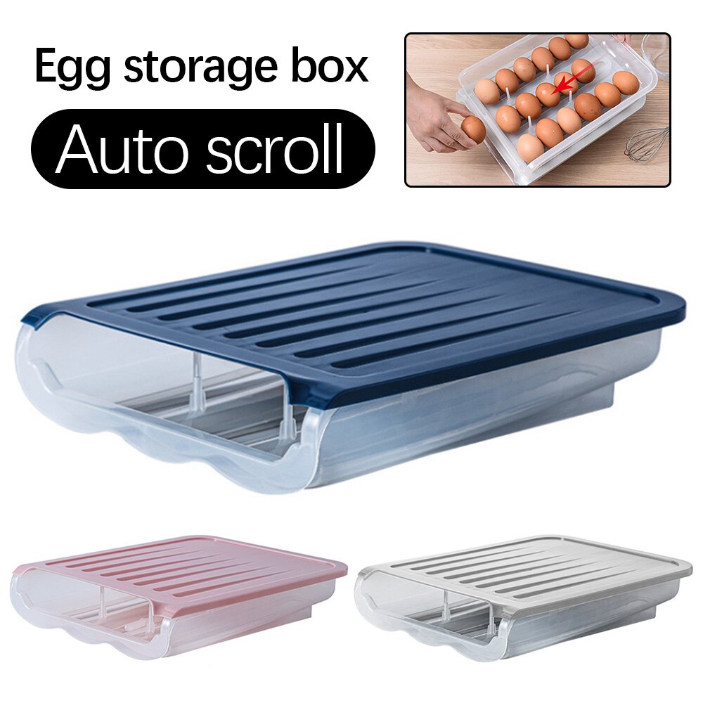 Egg Storage Box Single Layer with Lid Auto Roll Plastic Transparent Egg Case Large Capacity Refrigerator Egg Preservation Box