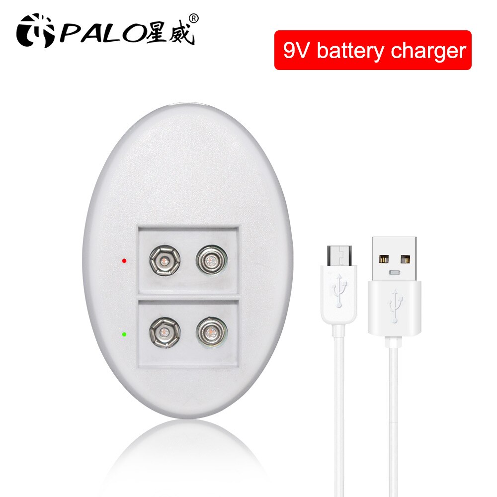 PALO dual slot 6F22 9V battery charger usb charger smart LED display for 9V lithium nimh nicd rechargeable batteries: 2 slots charger