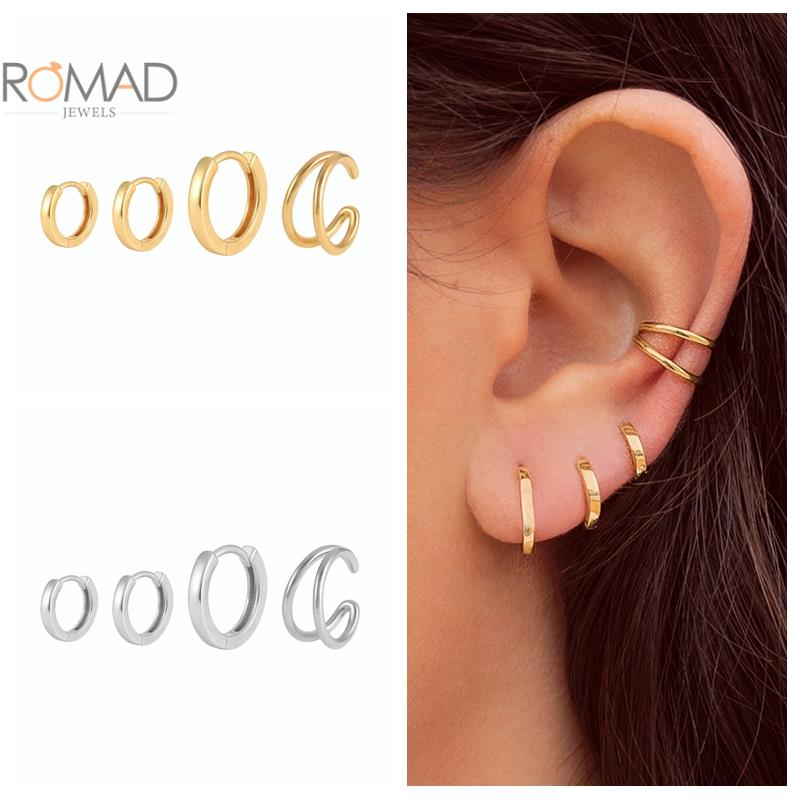 Romad Pendientes Gold Ronde Hoops Oorbellen Vrouwen Trendy Sieraden Set 925 Sterling Zilveren Oorbellen Vrouwen Meisjes Party