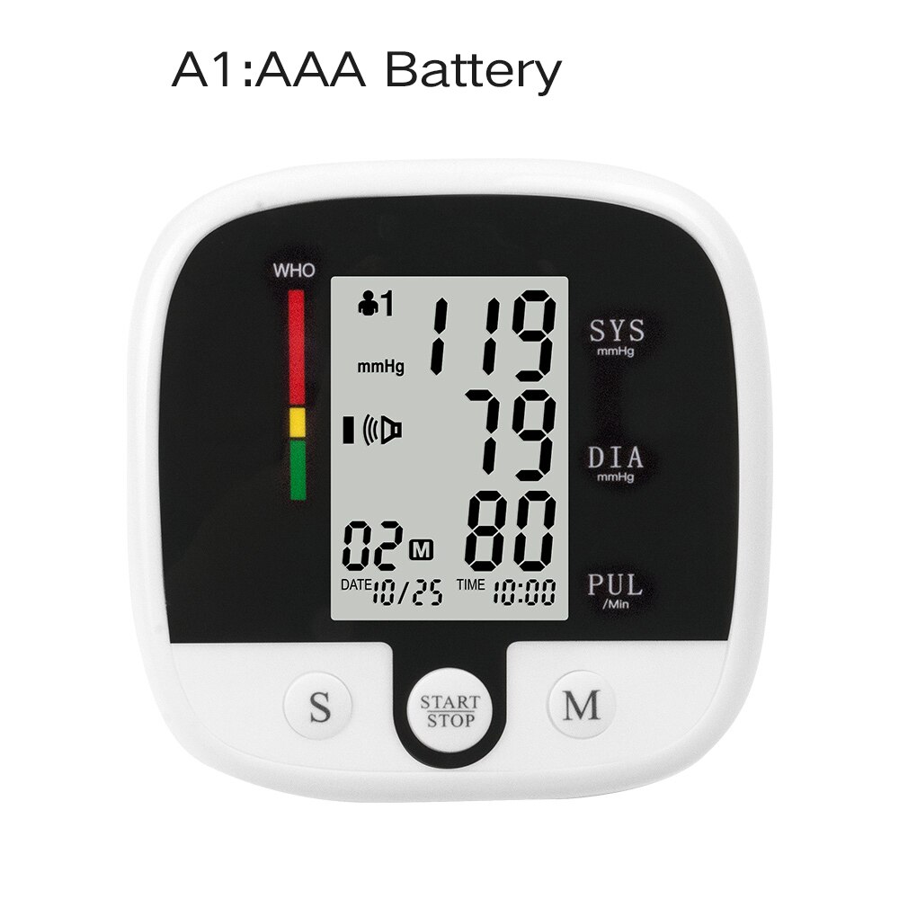 Beurha 32cm automatisk elektronisk blodtrykspulsmåler med genopladeligt overarms tonometer til måling: Aaa batteri