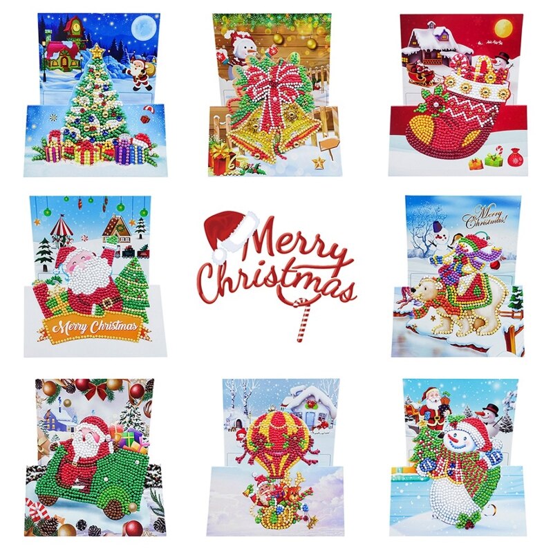 Shirliben 5D Diamond Painting Christmas Cards Snowman Santa Claus Diamond Painting For Adults Tool Kits Diy Craft Christmas
