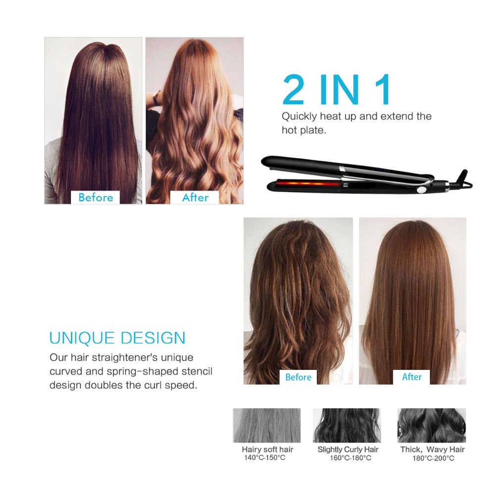 infrared hairdressing tools 2 in 1 infrared ceramic flat iron hair straightener curling iron ceramic hair styling