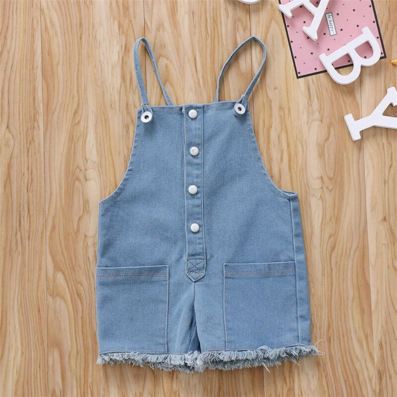 bambino ragazzi ragazza Abiti estate denim Playsuit tuta senza maniche jeans cinghia bretelle pantaloni neonato pantaloni corti 0-24M