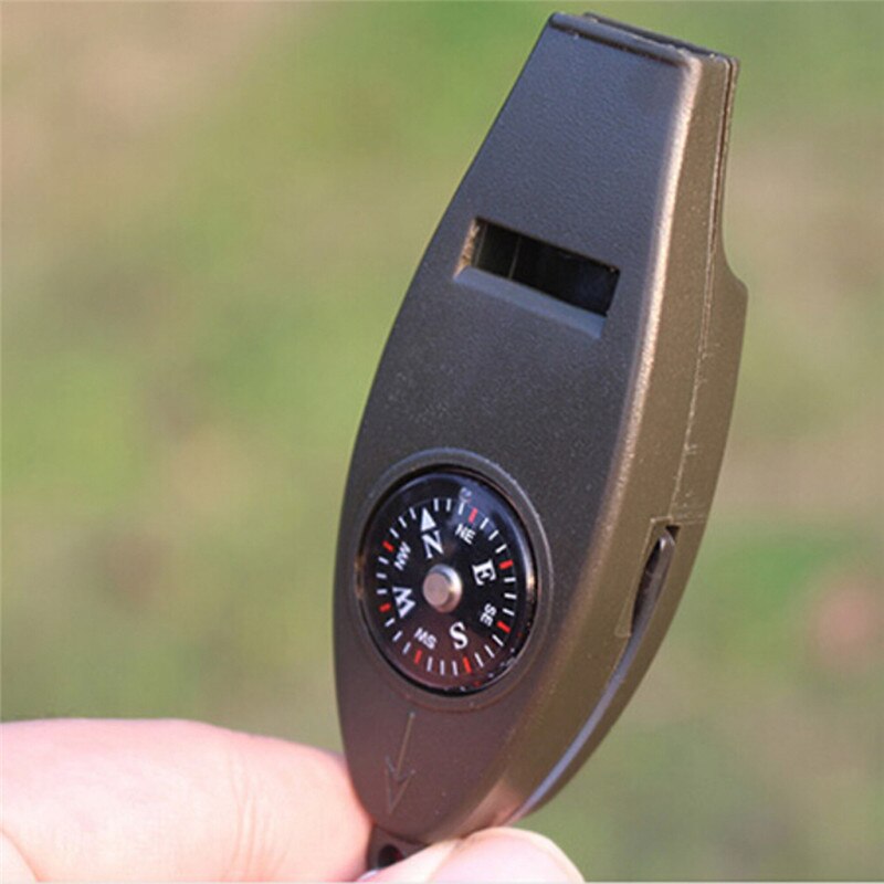 Mini Outdoor 4 In1 Survival Kompas, Thermometer, Vergrootglas, Fluitje Sleutelhanger Sleutelhanger