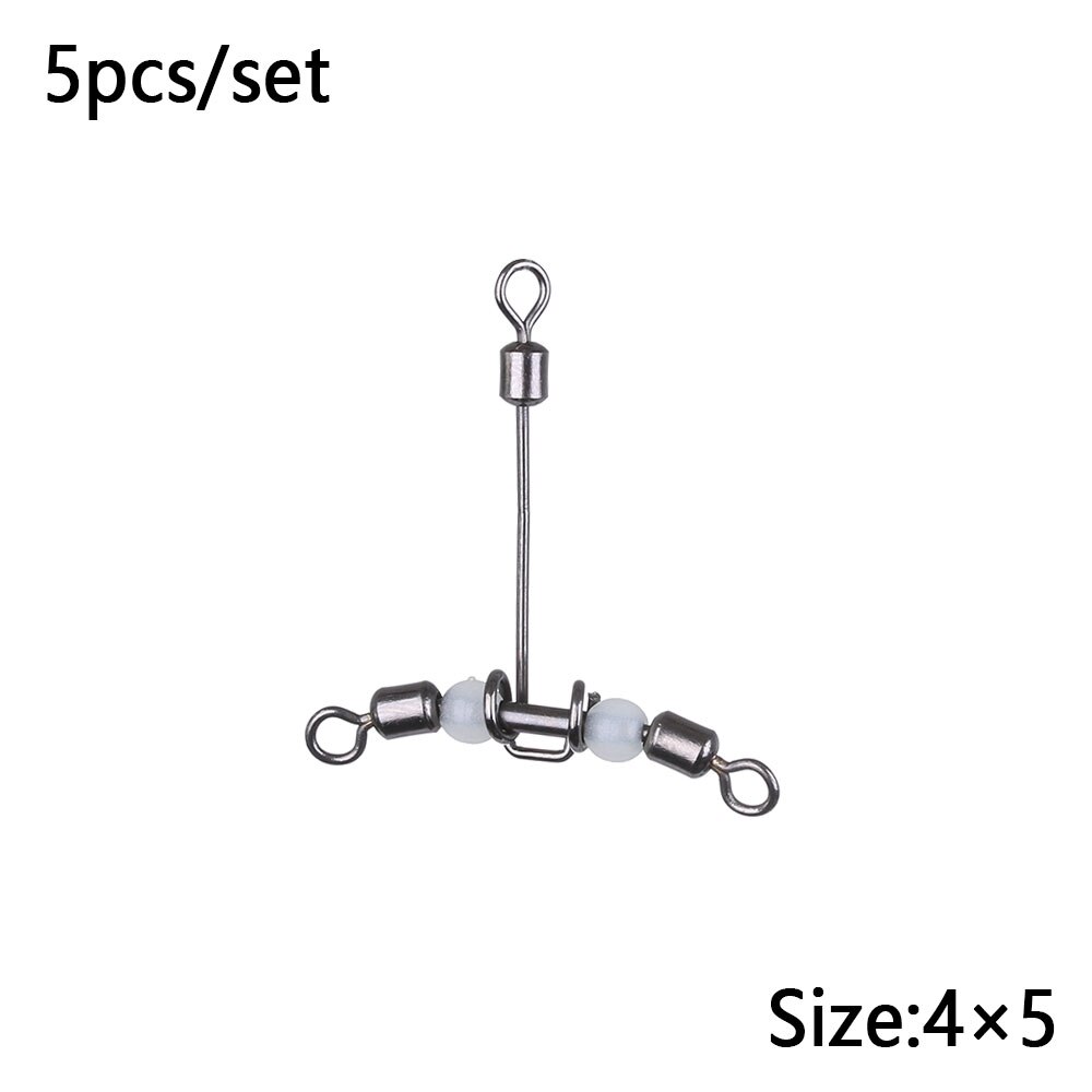 5Pcs Luminous T-Shape Fishing Swivels 3 Way Connector Rolling Swivel With Pearl Trident Wivels Bearing Splitter Brass Barrel: 33 x 31mm