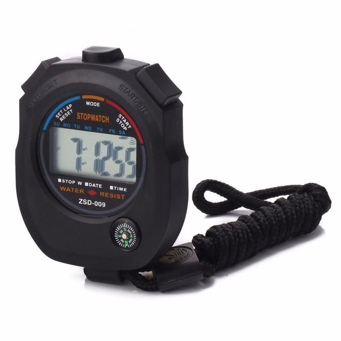Bærbar håndholdt vandtæt digital lcd stopur kronograf sports stopur timer tæller med rem