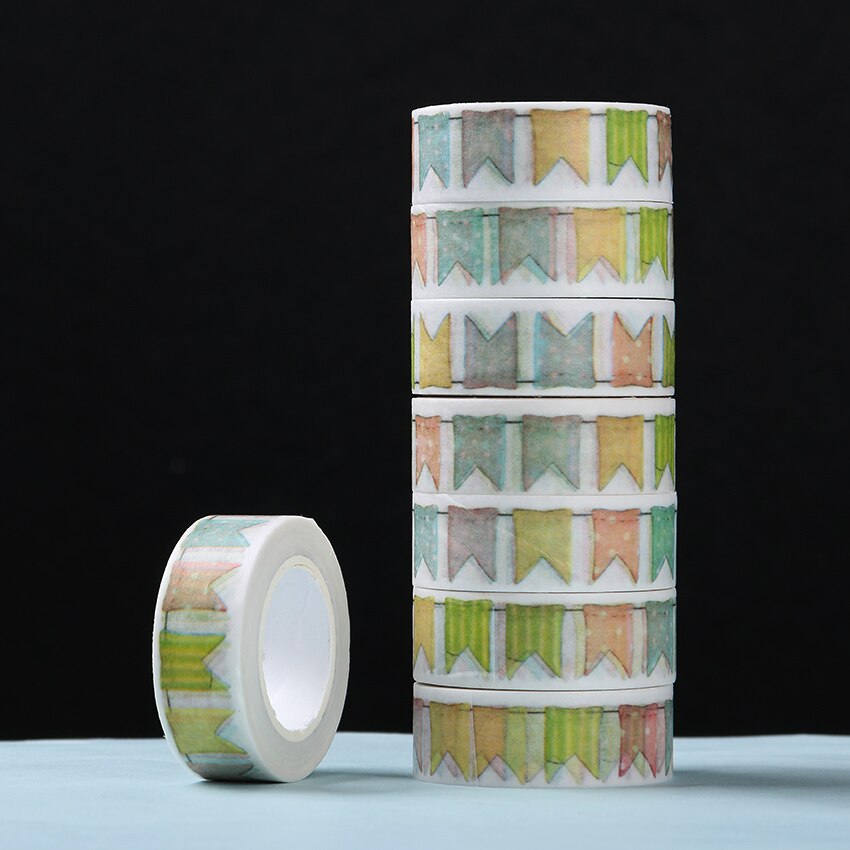 1pc söta kawaii färgade flagga washi dekoration självhäftande tejp klistermärke skola kontorsmaterial