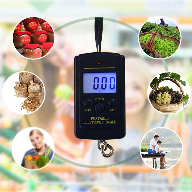 Báscula Digital portátil de 40kg para equipaje de pesca, báscula electrónica de viaje, gancho de ponderación de escala, luz negra