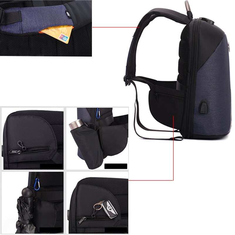 Ingen nyckel stöldskydd män ryggsäckar självlysande 15.6 tums usb laddning laptop manlig mochila college skolryggsäck