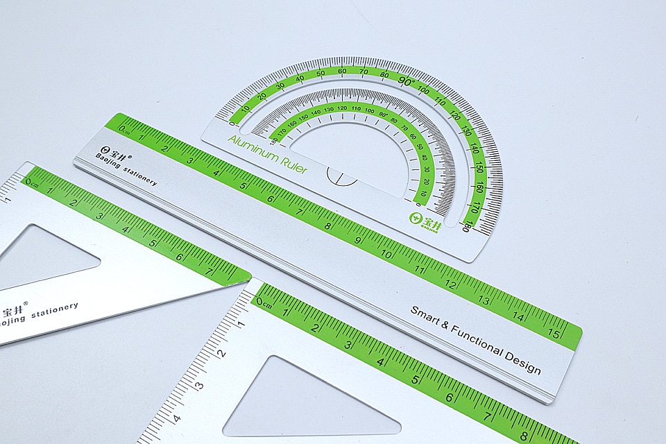 Regla de aleación de aluminio para estudiantes, regla triangular de Metal geométrico, material escolar de oficina, 4 unids/set