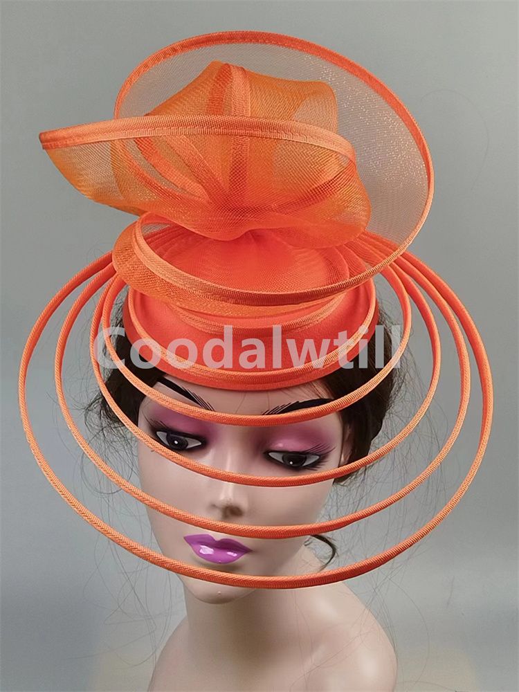 Kirche Fascinator Hütte Hochzeit Gittergewebe Kopfschmuck Frauen Party Bankett Chapeau Deckel Stirnband Damen Party Tee königlich Ascot Bunker Kappen: Orange