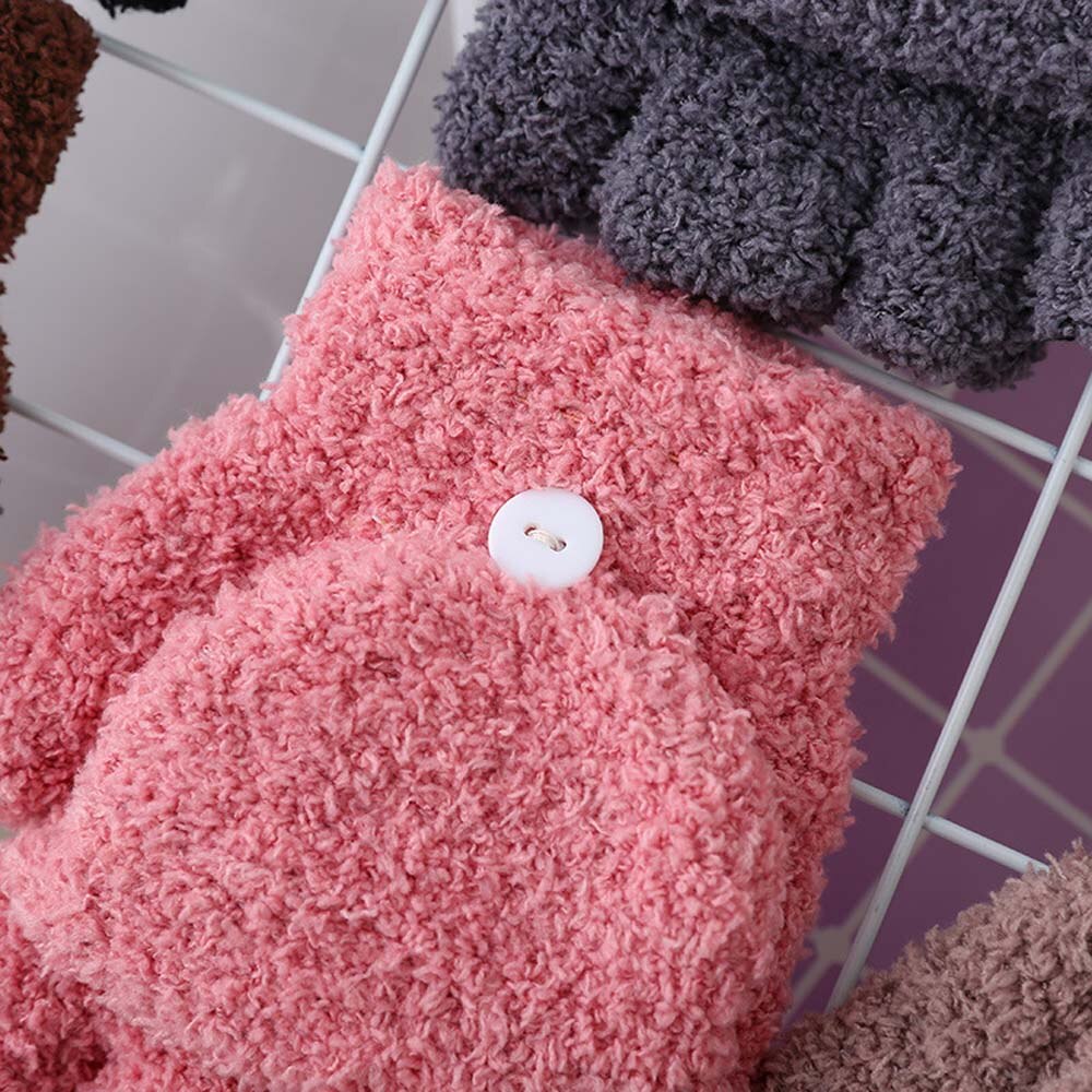 Kids Coral Fleece Dikker Half Vinger Flap Baby Handschoenen Winter Warm Houden Kinderen Kids Handschoenen Zachte Handschoenen Opvouwbare Wanten