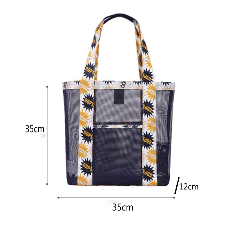 Casual Vrouwen Bloemen Grote Capaciteit Tote Polyester Schoudertas Boodschappentas Opengewerkte Mesh Strand Tassen Casual Tote Feminina