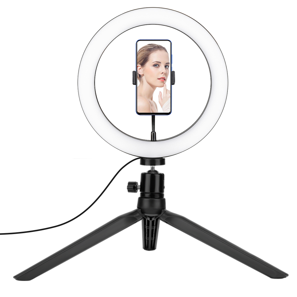 Fotografie LED Selfie Ring Licht 3 Farbe Dimmbare Kamera Telefon Ring Lampe 10 zoll Mit Tisch Stative Für machen-hoch Video Live-Studio: Gelb