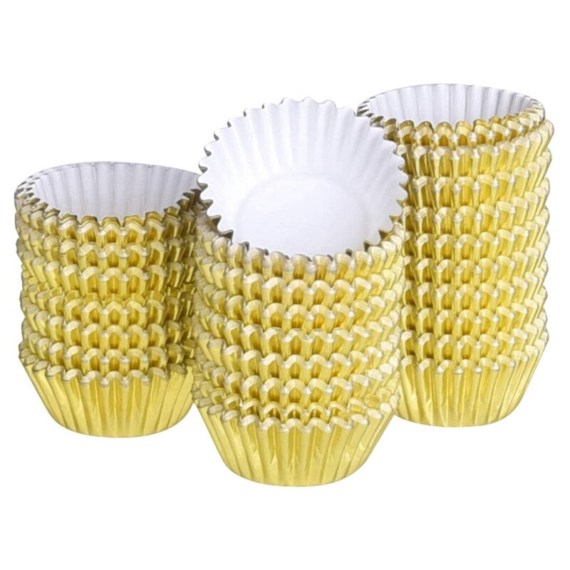 Mini fundas doradas metálicas para magdalenas, fundas de papel para hornear magdalenas, Fondo de 5cm de diámetro, 500 Uds.: Default Title